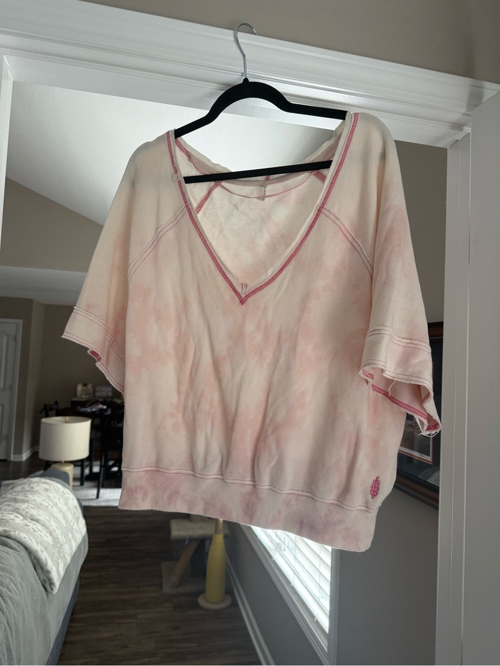 FP Movement Light Pink V-Neck Short Sleeve Women's Top